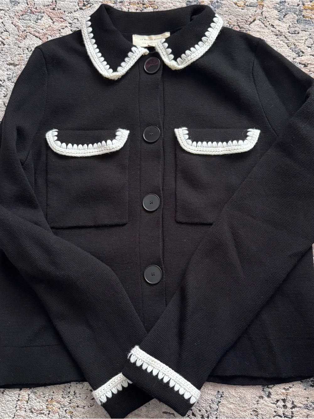 Sézane Betty Black/Ecru Crochet Cardigan, XXS - Picture 3 of 7